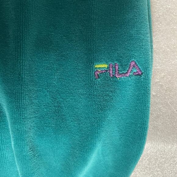 Vintage 90s FILA Pants Men 38 Teal Velour Sweatpants Joggers Elastic Cuffs Logo - Picture 9 of 12